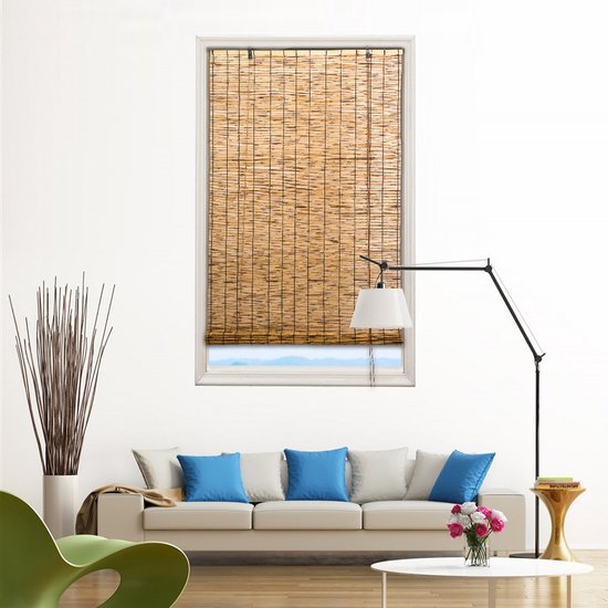TuinChamp Rolgordijn donker riet 140 x 220 cm - Rolgordijn buiten en binnen - Rieten rolgordijnen - Natuurlijk rolgordijn hout - Natuurlijke