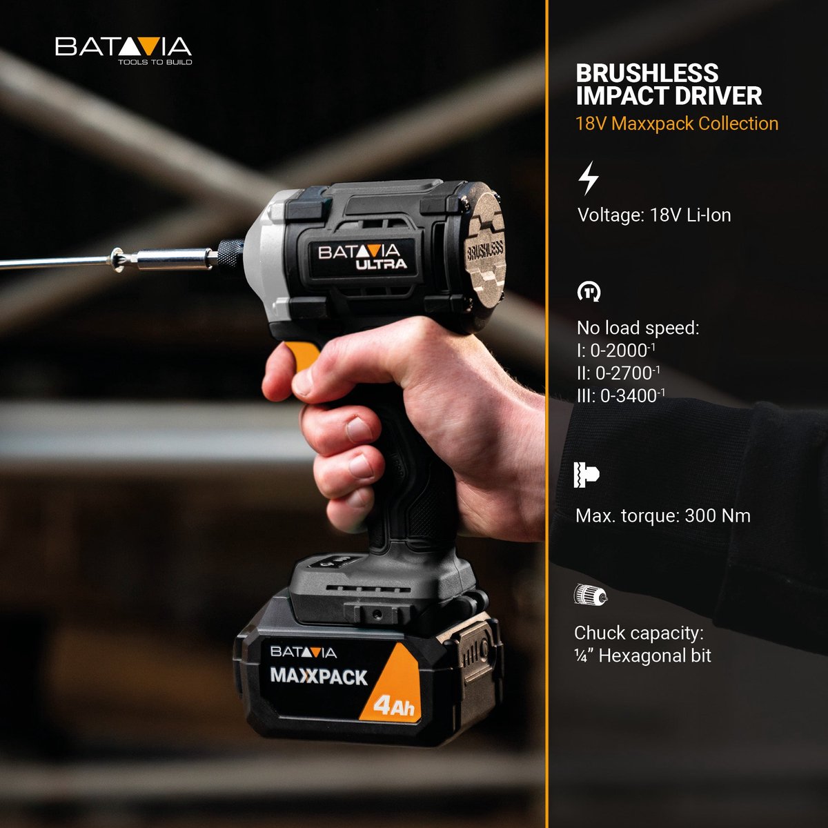 Batavia 18V Brushless Accu Slagschroevendraaier 350 Nm Incl. 2.0Ah Accu & Lader