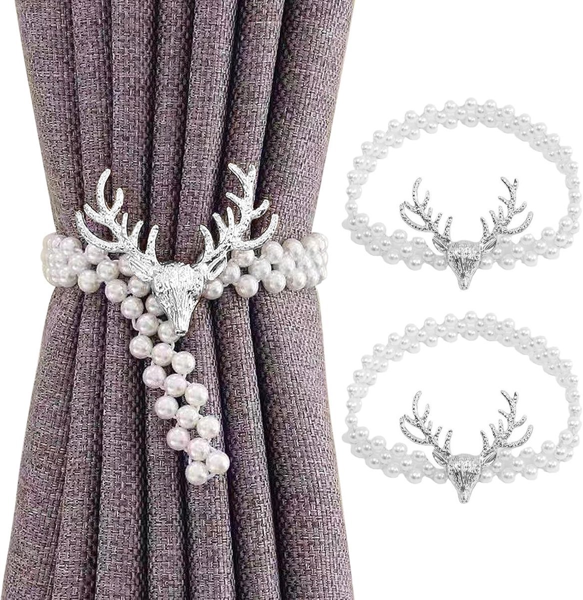 Stunq® Stijlvolle Decoratieve Gordijnhouders met Parel Kralen en Elegante Elkkop