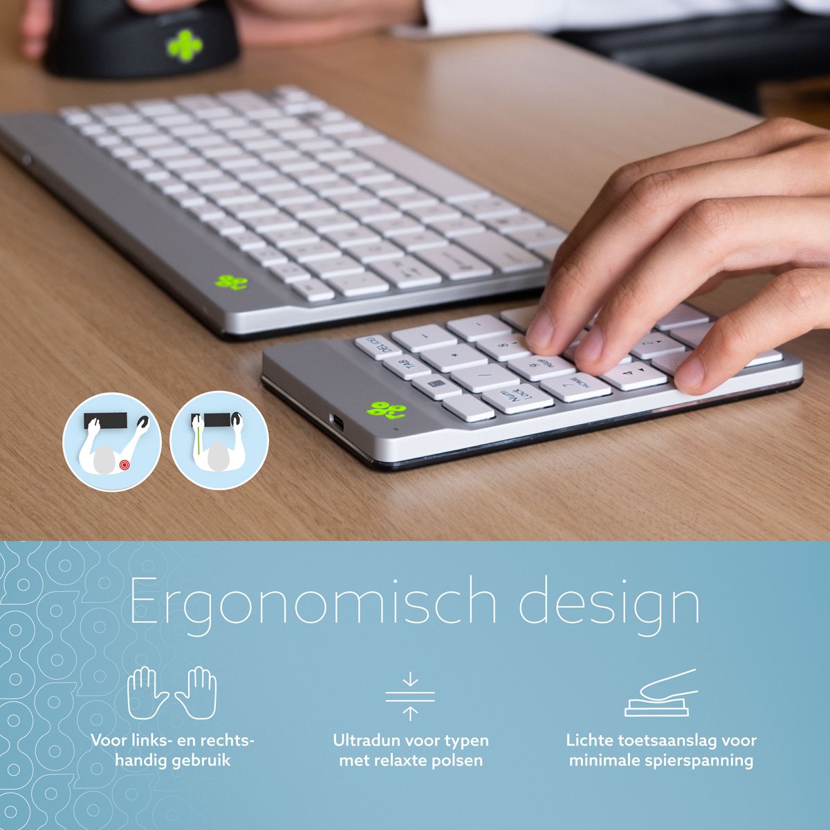 R-Go Numpad - Ergonomisch numeriek toetsenbord - Break software - Bluetooth - Wit thumbnail 5