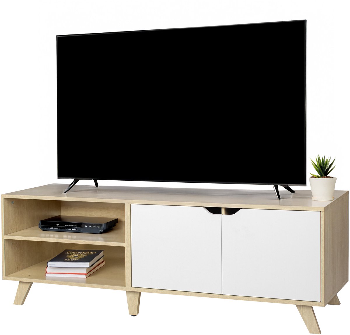 Relaxdays Tv-kast - 50 x 140 x 40 cm - met kabeldoorvoer - natuur-wit Naturel hout
