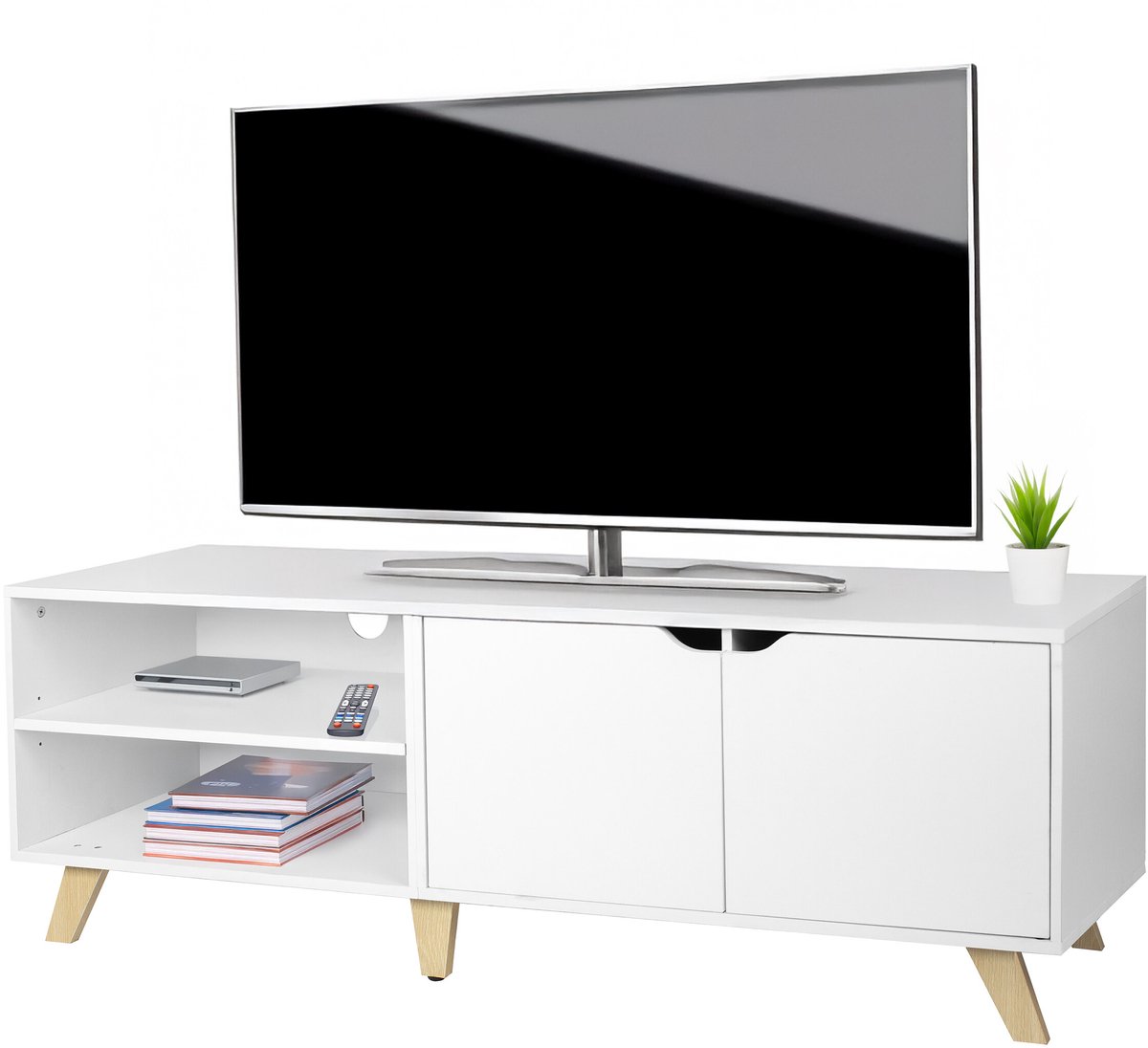 Relaxdays Tv-kast - 50 x 140 x 40 cm - met kabeldoorvoer - wit