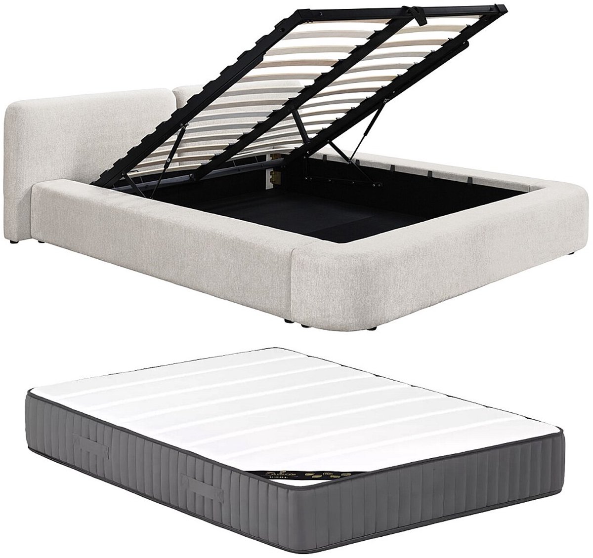Vente-unique Bed met opbergruimte stof beige 140 x 190 cm