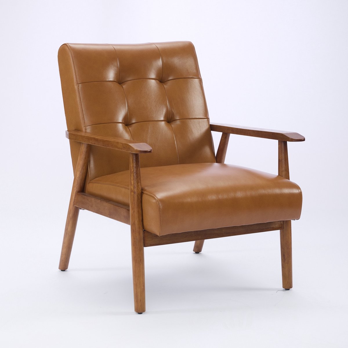 Sweiko Fauteuil - Kunstleer - Houten frame - Rubberhout poten - Geelbruin