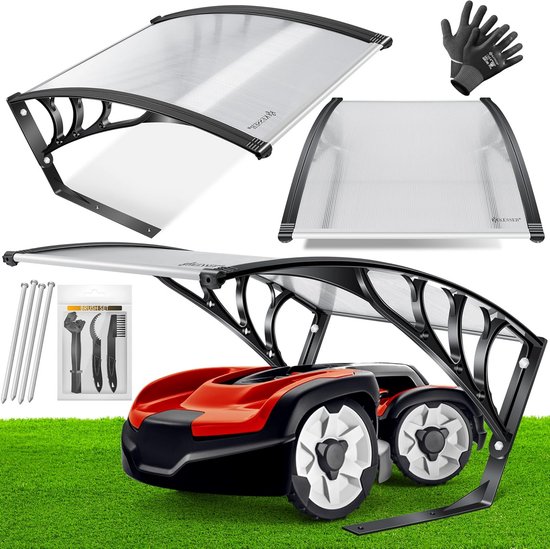 Universele robotmaaier garage met UV-bestendig polycarbonaat dak, weerbestendige carport 82x103x47 cm