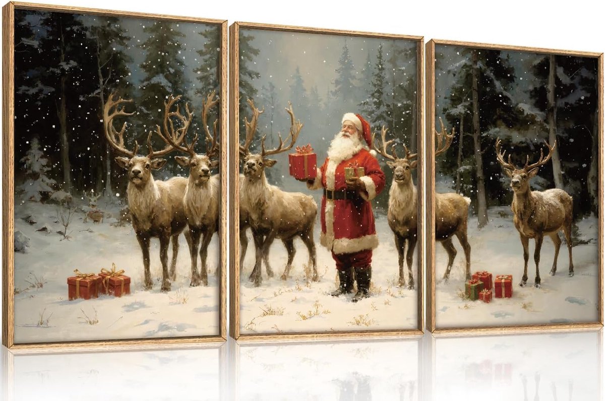 Unyqoos Set van drie vintage kerstposters voor sfeervolle wanddecoratie kerstmis