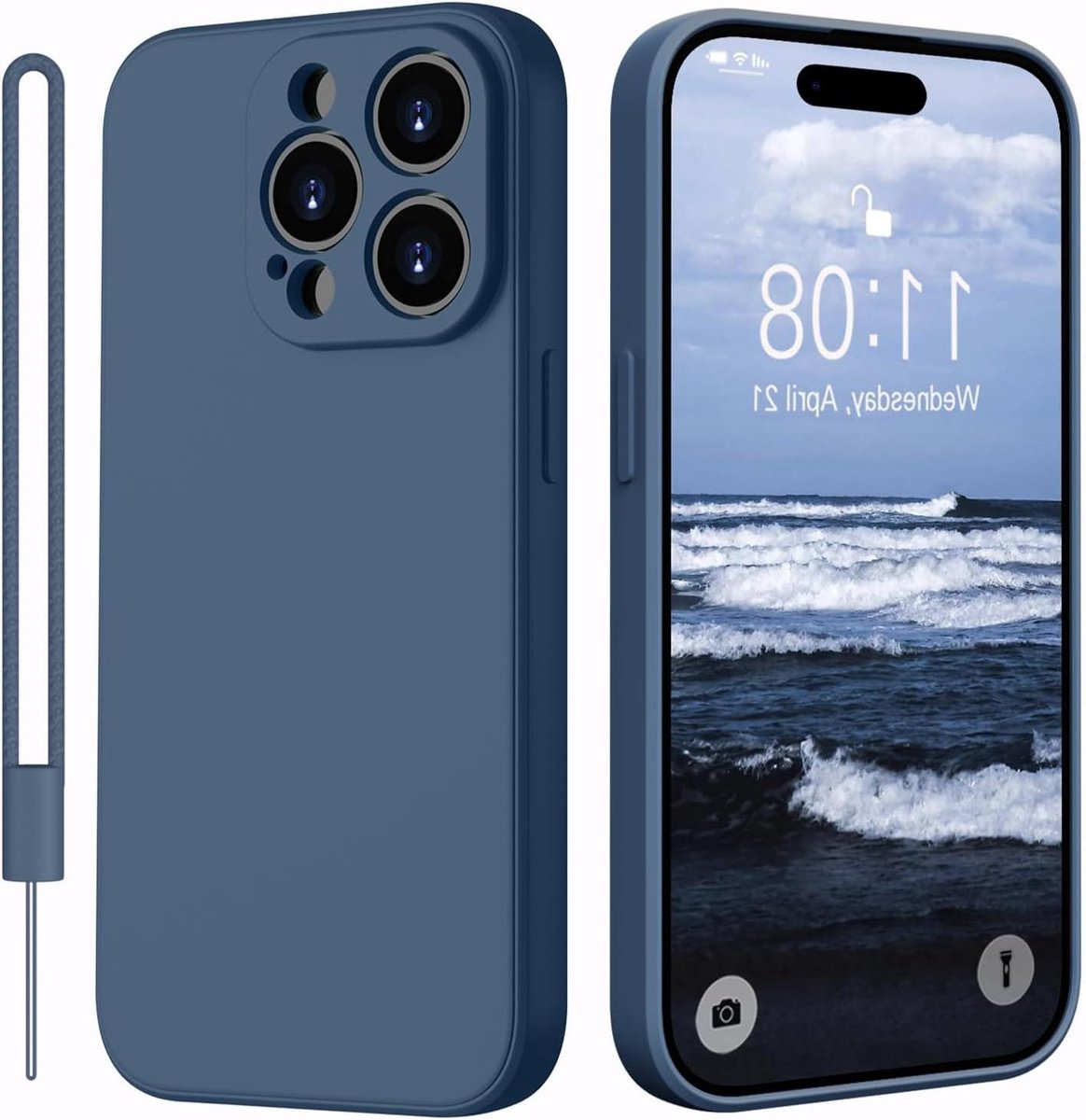Ronte - Siliconen hoesje iPhone 14 Pro Max 6,7 inch donkerblauw met koord