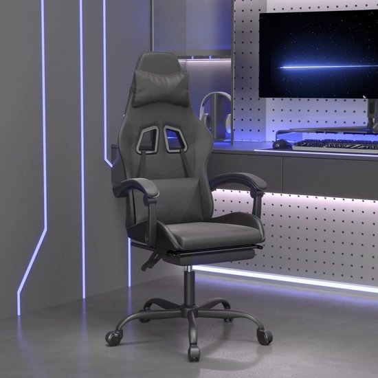 Gamingstoel met voetsteun en leerlook zwart — afbeelding 2