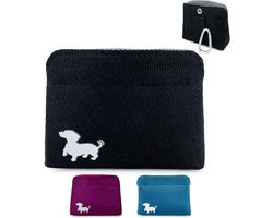 Kleine hond traktatie tas met clip en magnetische opening - Pocket Sized Dog Treat Pouch voor training - Zwart met grijs interieur