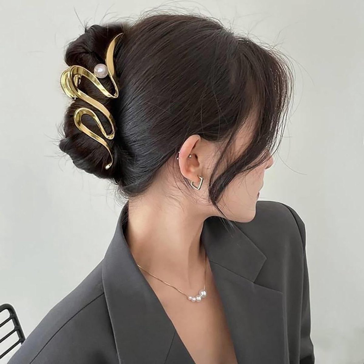 Ronte - Metalen haarklauwclips voor dun en dik haar, zilver, vintage design