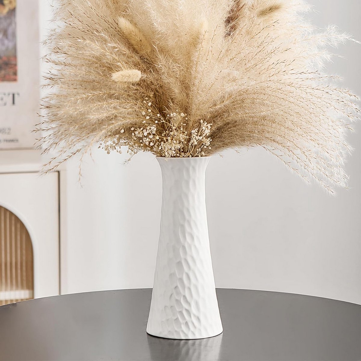 Witte keramische vaas decoratie - minimalistische Scandinavische boho bloemenvazen voor moderne woondecoratie, decoratieve vaas, pampasgras, vaas voor woonkamer, tafel, tafelmiddelpunten
