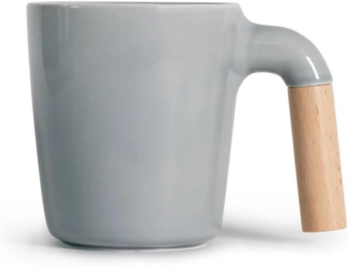 Koffiemok 350 ml met houten handvat - mat glazuur, handgemaakt