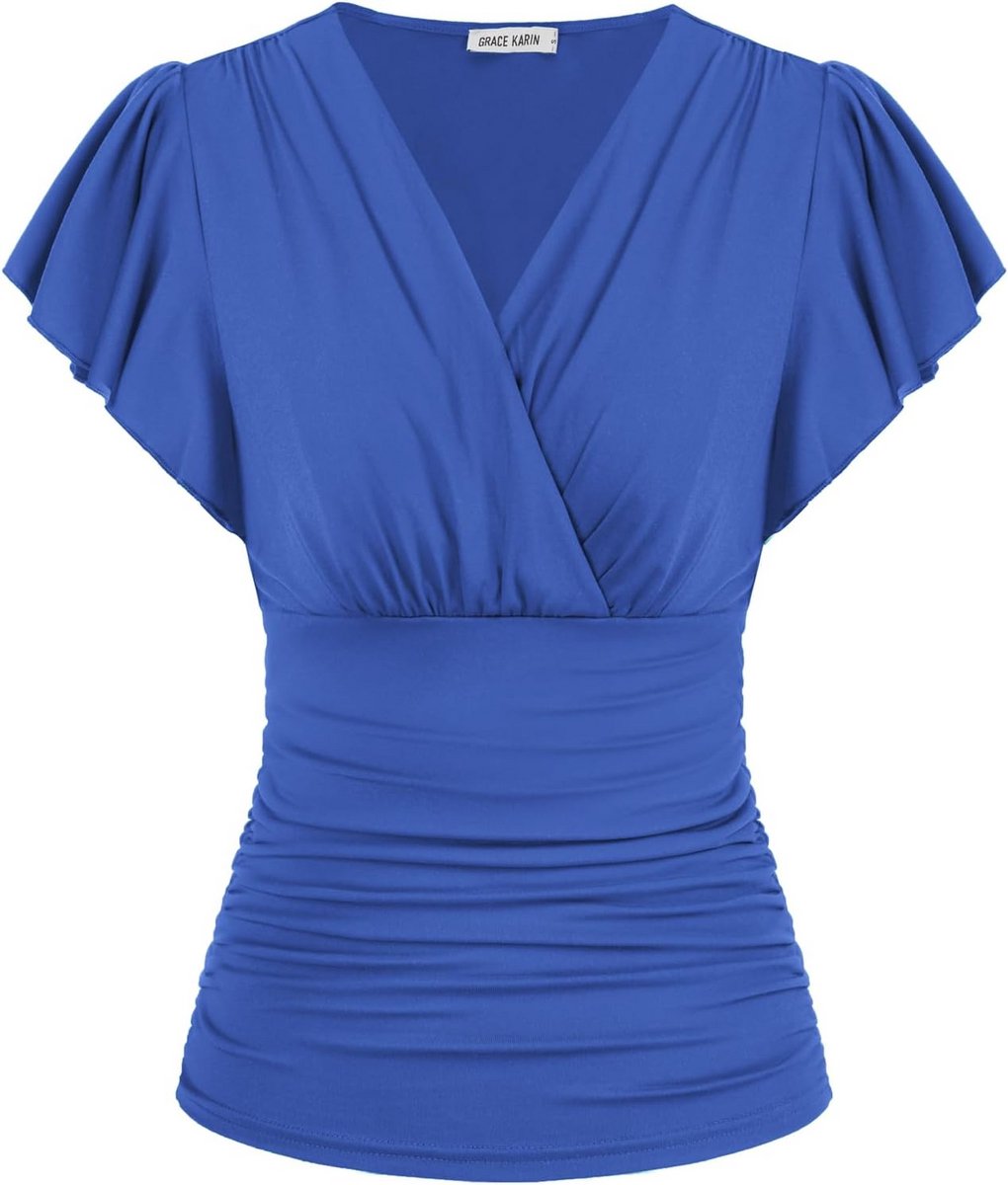 Dames T-shirt met Vleermuismouwen en V-hals in Chiffon