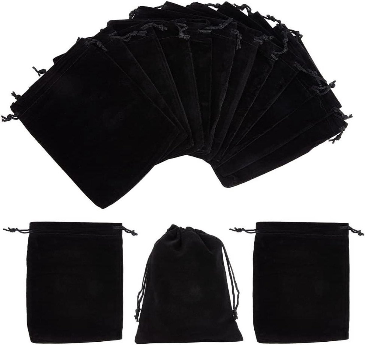 Ronte - Zwarte Fluwelen Sieraden Pouches 30 Stuks, 15x12cm, Trekkoord voor Armbanden en Horloges Opslag.