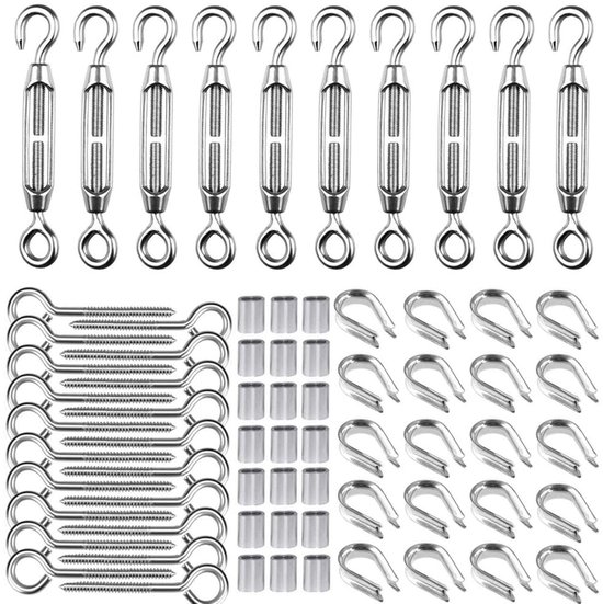 ZEONHEI 16 stuks M4 spansloten draadspanners, 304 roestvrij stalen spanhaken, spanslot met haak en verstelbaar oogje om op te hangen en te spannen, 10,5 cm - 14,5 cm lang, 40 kg belastbaar