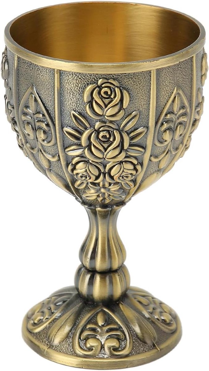 Ronte - Metalen Wijnbeker Met Reliëf en Vintage Bloempatroon voor Thuisbar en Bruiloften - Kunst Ambachtelijke Decoratie - Bronzen Kleur