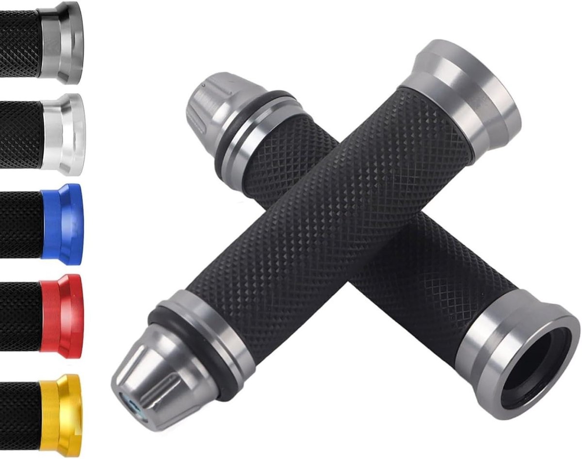 Ronte - Motorfiets Handvat Grips van Aluminium en Rubber voor 7/8" Stuur, Fietsaccessoire in Zilverkleur