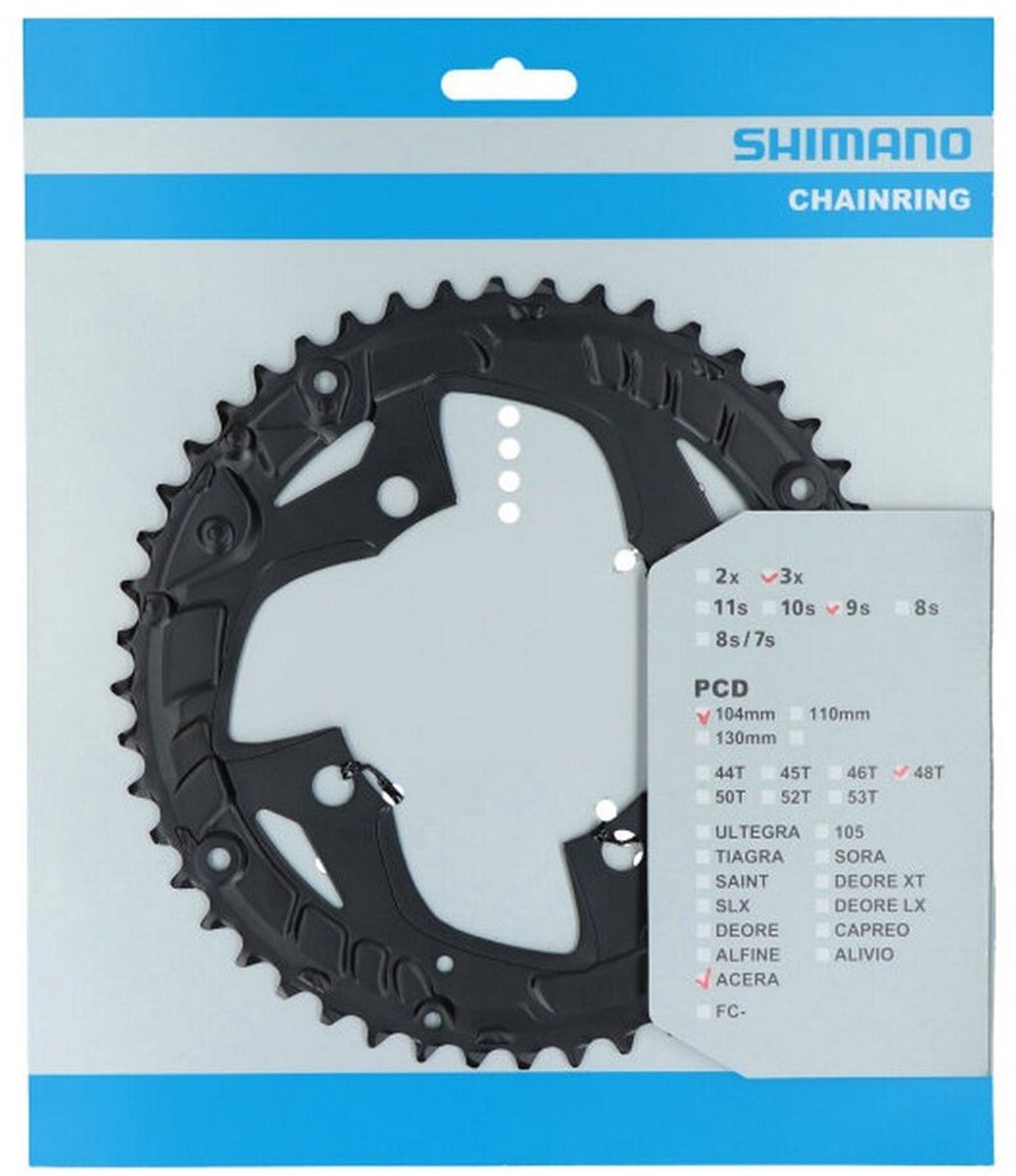 Kettingblad Shimano Acera FC-T3010 9 speed - 48 tands voor kettingbeschermer - zwart