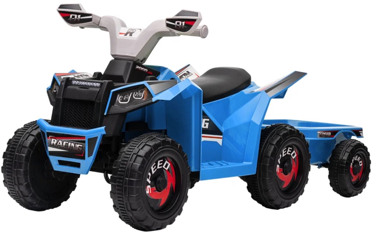 Elektrische Kinderquad met Aanhanger - Voertuig met 4 Wielen - 6V - tot 2,5 km/u - Kinderen 1,5-3 jaar - 50 minuten Rijtijd - voor Kinderen - Kindervoertuig - Accuvoertuigen - Blauw