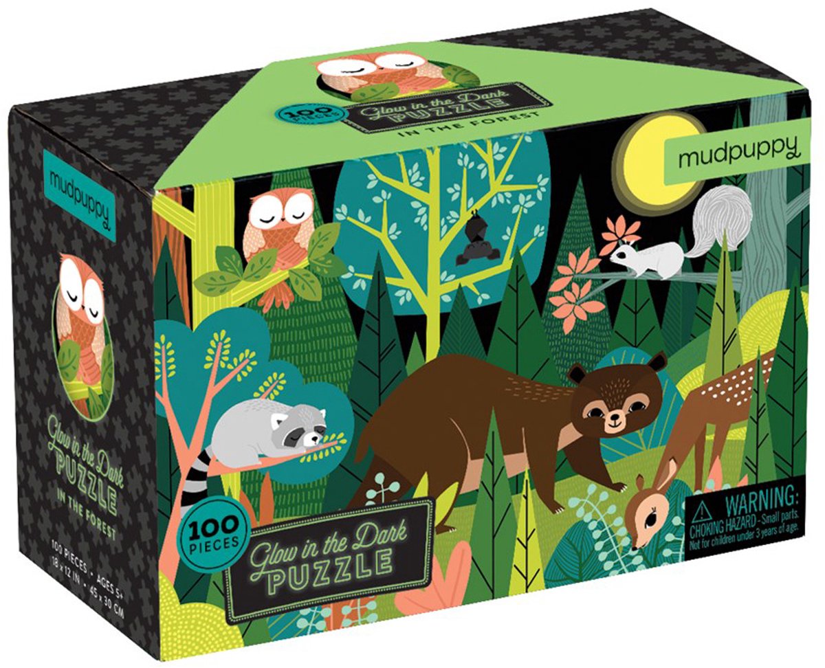 MUDPUPPY Glow In The Dark Puzzel - In Het Bos - 45X30Cm - 100 Stukjes - 5 Jaar