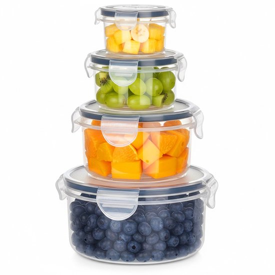 Vilde Boîtes de conservation Set - 4 Pièces - Rondes - 80 ml à 800 ml - Hermétiques avec système de clic - Sans BPA - Résistantes au micro-ondes et au congélateur