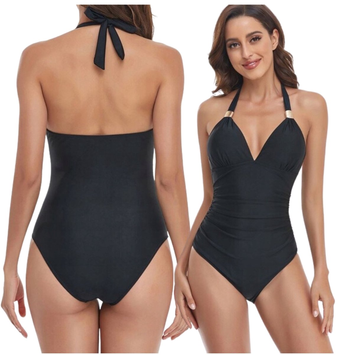 Sapphire Dulce - Wyszczuplend Badpak - Elegante Zwart - XL - Met Gouden Details