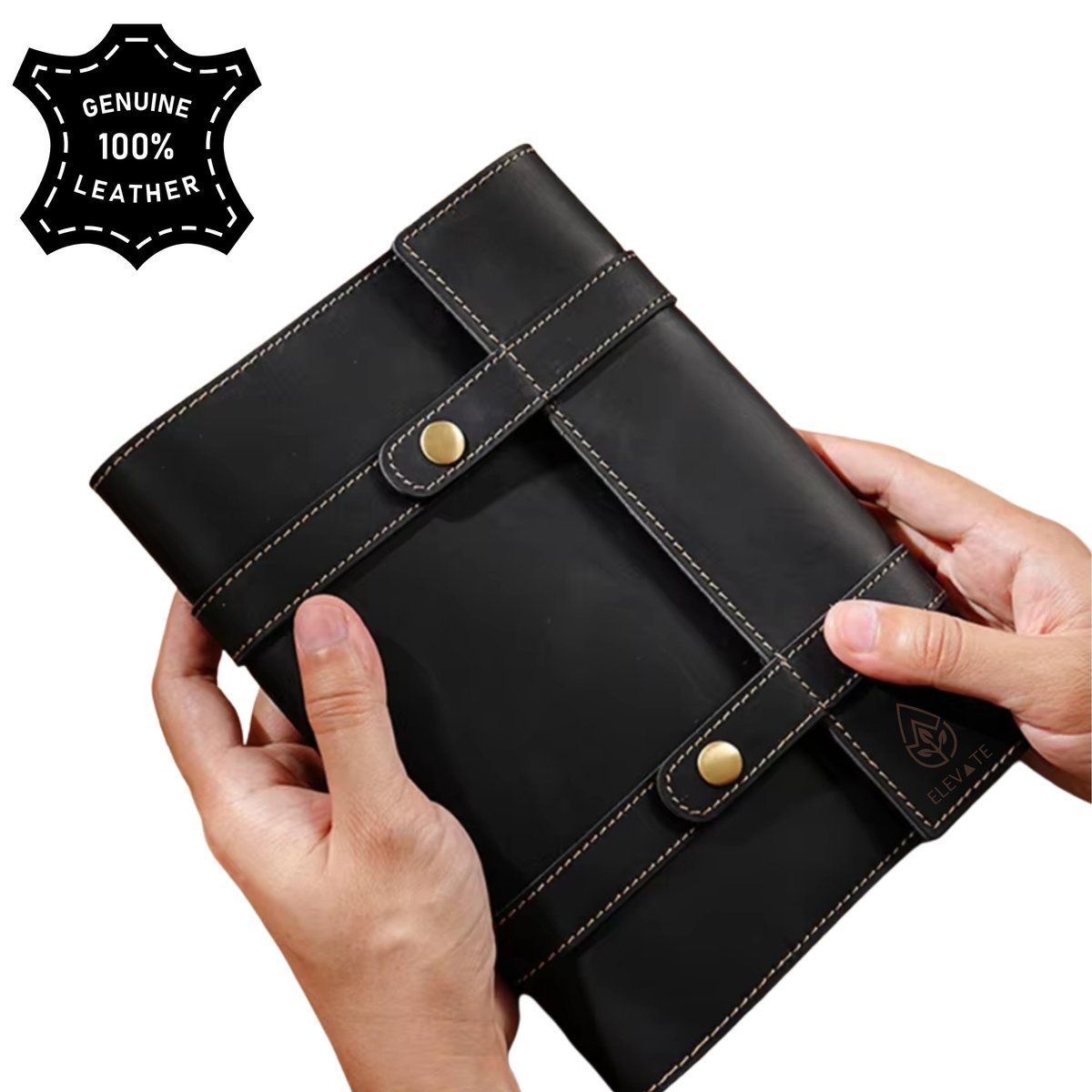 ELEVATE® Luxe Leren Notitieboek Zwart – Handgemaakt Full-Grain Crazy Horse Leer – Navulbaar Notitieboek A5 – Journaling / Dagboek / Notebook – 100% Echt Leer – Verschillende Kleuren