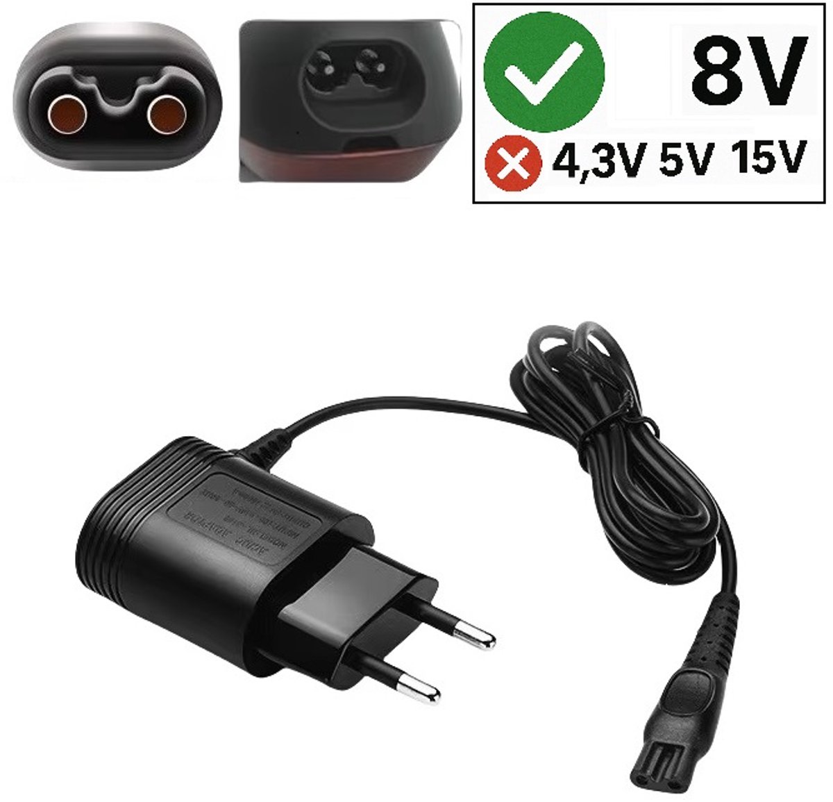 Vervangende Oplader voor Philips HQ850 - 8V 100ma - 1 Meter Kabel - Geschikt voor diverse Philips Scheerapparaten, Trimmers en OneBlade