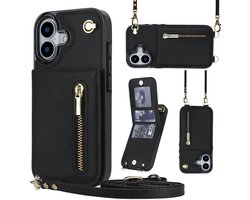 Solidenz Hoesje geschikt voor iPhone 17 Met Koord - Portemonnee Telefoonhoesje - Wallet Case - Backcover Met Koord - Zwart