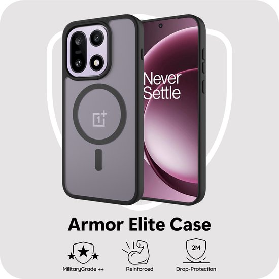 Étui Cazy compatible avec OnePlus 15 Étui compatible avec MagSafe - Backcover Military Grade - Zwart