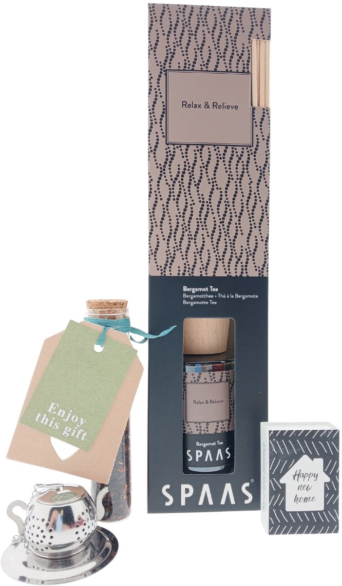 Spaas Geurstokjes Bergamot Cadeauset – Perfume Sticks, Thee & Zeep “Happy New Home” – Wooncadeau voor Iedereen