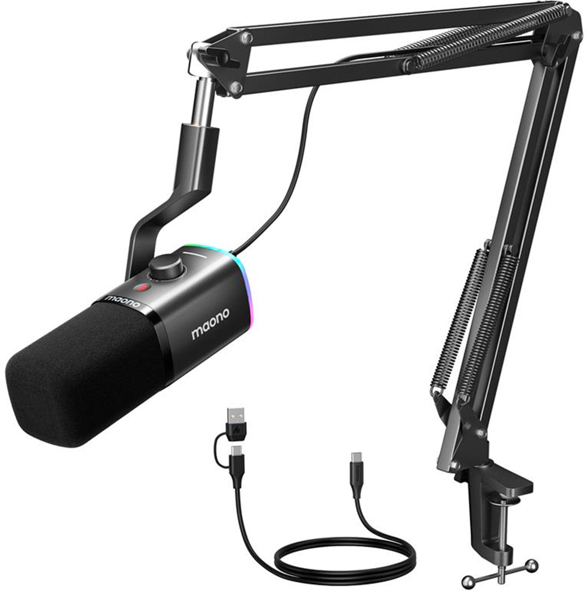 Maono PD100XS - Gaming Microfoon - RGB USB/XLR Dynamische Microfoon met armstandaard, Zwart