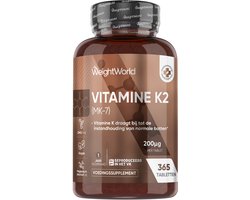 WeightWorld Vitamine K2 MK-7 - 200 mcg - 365 tabletten voor 1 jaar voorraad - Vegan vitamine K