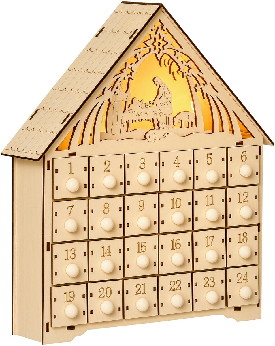 HOMCOM Christmas Advent Calendar Sperrholz 26,6L x 6B x 30H cm Naturholz