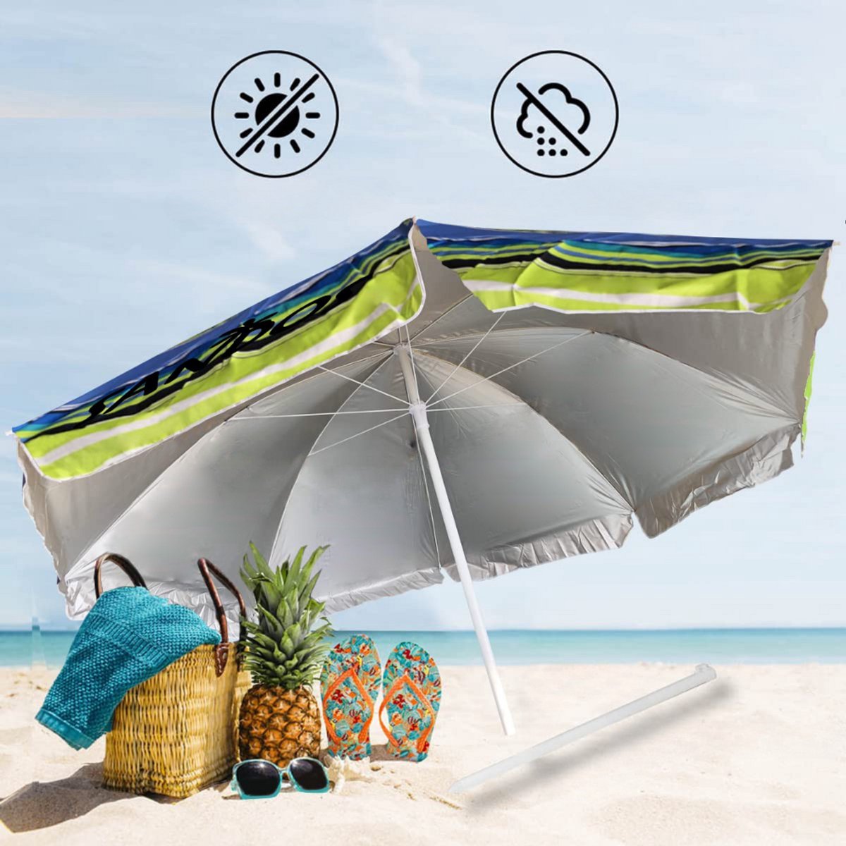Sandos - Strandparasol - Stalen Frame - UV-bescherming - Waterdicht - 160 cm