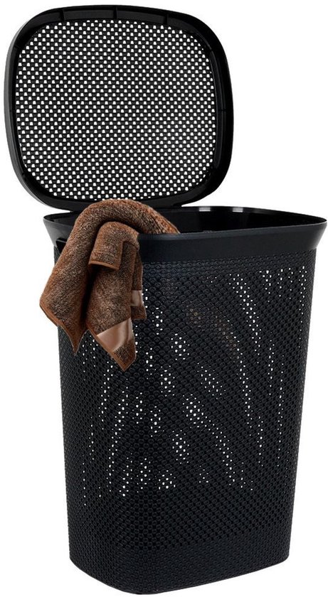 Bathroom Solutions Wasmand - zwart - 60 liter - 37 x 46 x 60 cm - met deksel