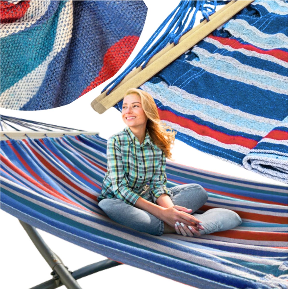 Sandos - Hangmat met Stok - 220x160 cm - Boho Stijl - Twee Personen