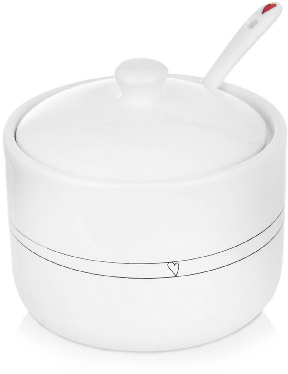 Orion Serduszka Serie - Keramische Suikerpot - 300ml - Met Lepel - Wit