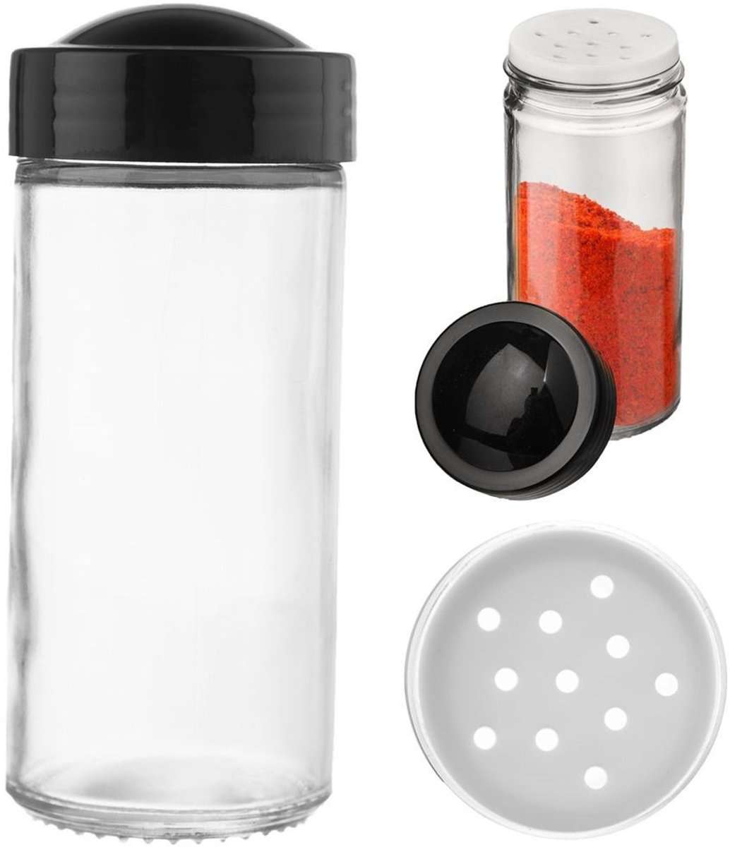 Orion - Glazen Specerijenpot - Zeef - 100 ml - Zwart