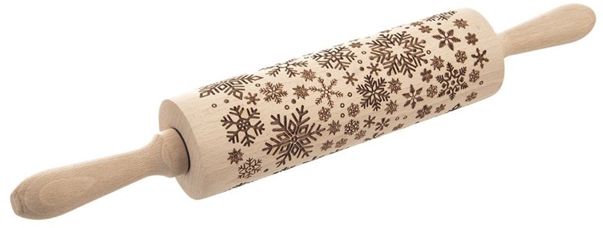 Orion - Decoratieve Houten Deegroller - 39 cm - Sneeuwvlokken