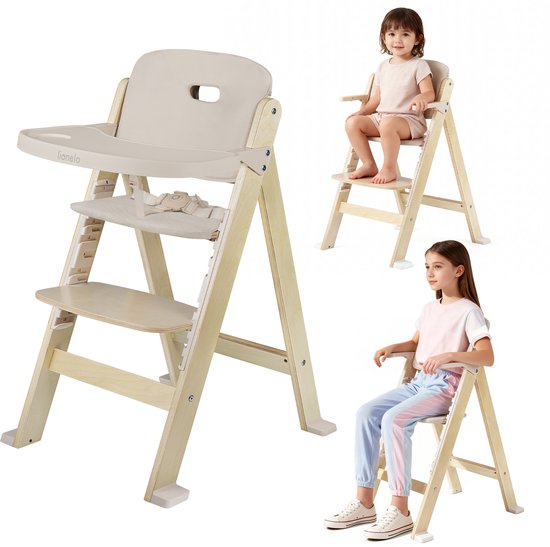 Lionelo Floris Chaise Haute 3-en-1 avec Coussins – Chaise Haute en Bois & Chaise Évolutive jusqu’à 40 kg – Assise et Repose-pieds Réglables 4 Positions – Tablette Amovible, Harnais de Sécurité – Design Scandinave, Évolutive