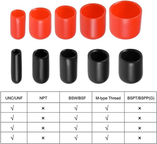 HLIWS Rubberen Eindkappen Set – 50 Stuks Zwarte Schroefdraadbeschermers In 10 Maten (binnendiameter 12-21 Mm) Voor Buizen, Schroeven En Haken