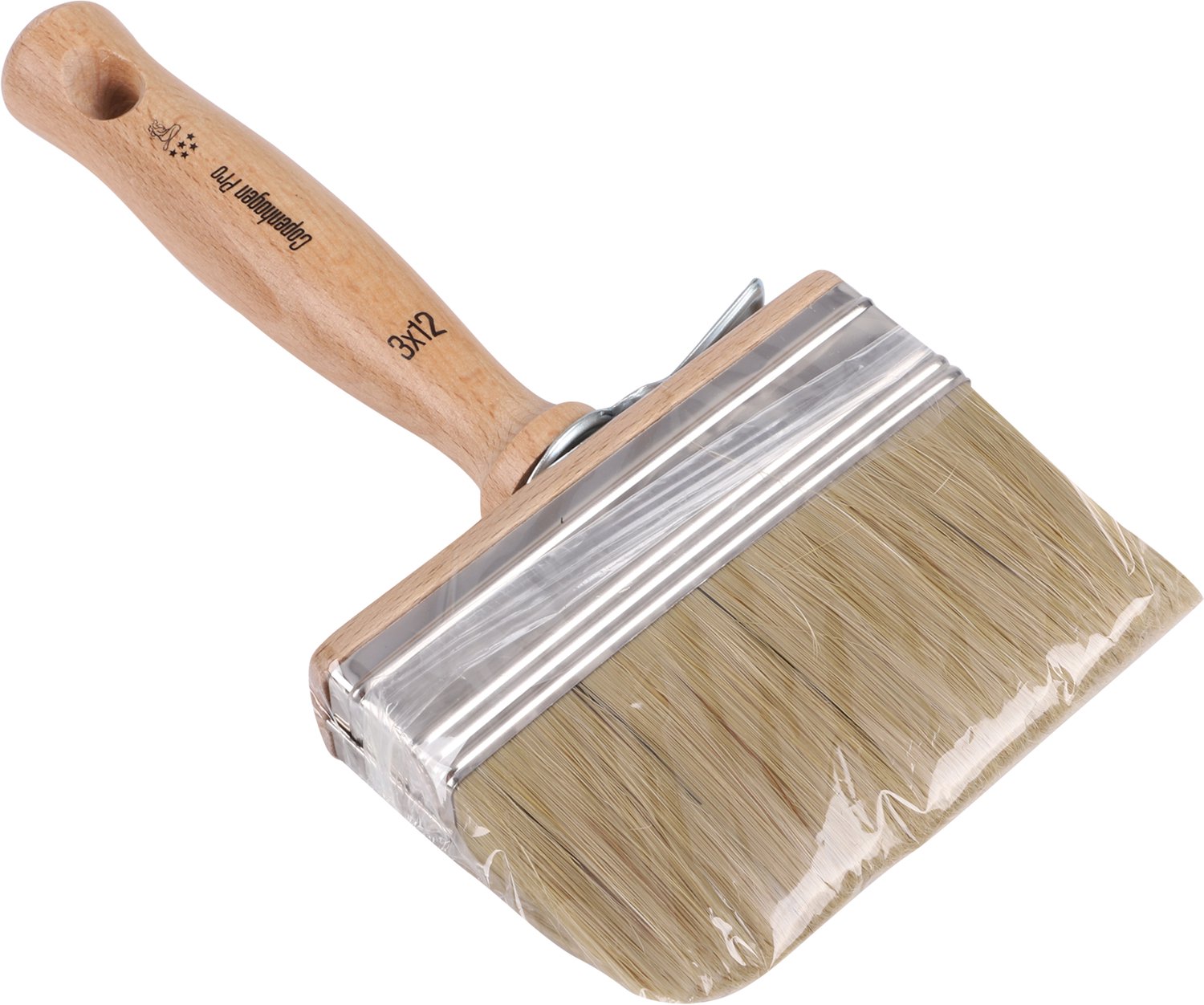 Copenhagen Pro Classic Blokwitter - Maat 3 x 12 - Wit Chinees Varkenshaar Mix - Beukenhouten Steel met Nikkelen Bus - Geschikt voor Muurverf - Met Emmerhaak - Wit