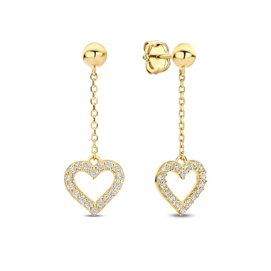 New Bling - 9NBG-0892 - Puces d'oreilles en or jaune 14K – Cœur avec Zircone – Boucles d'oreilles Femme
