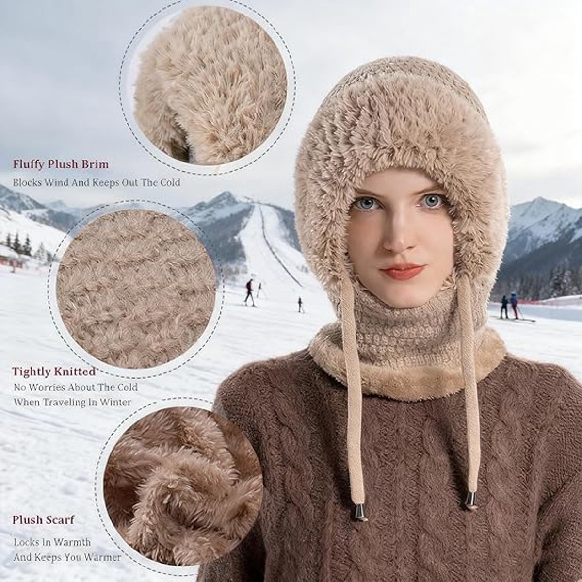 Vrouwen Winter Warm Pluche Een Stuk Muts Sjaal Bee... – Grandado