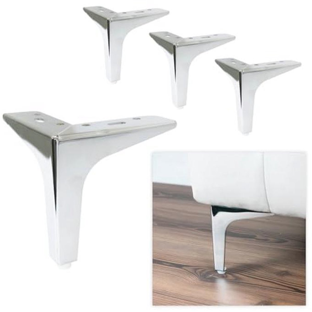 Metalen Poten Set voor Banken en Meubels - Hoogte 13 cm - Gepolijst Chroom