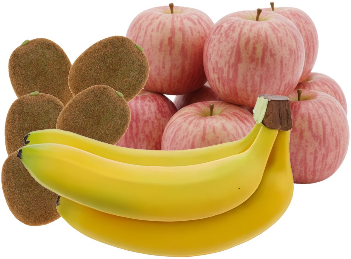 Bellatio Design Kunstfruit - fruitschaal decoratie set - bananen - appels - kiwi's - fruit Lichtgroen