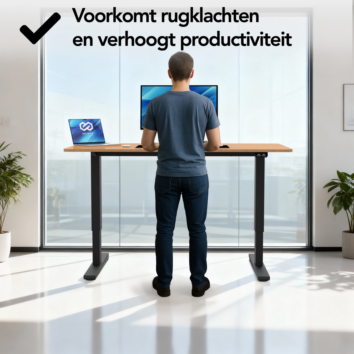 Infinity Goods Zit Sta Bureau - Elektrisch Verstelbaar In Hoogte - 140 x 60 CM - Bruin