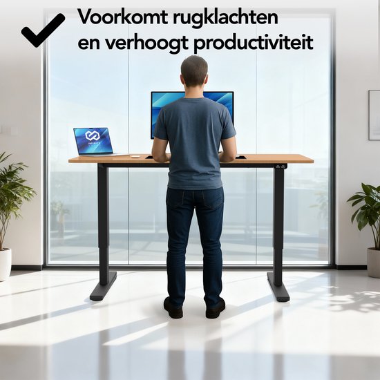 Infinity Goods Bureau assis-debout – Hauteur réglable électriquement – ​​140 x 60 cm – Marron