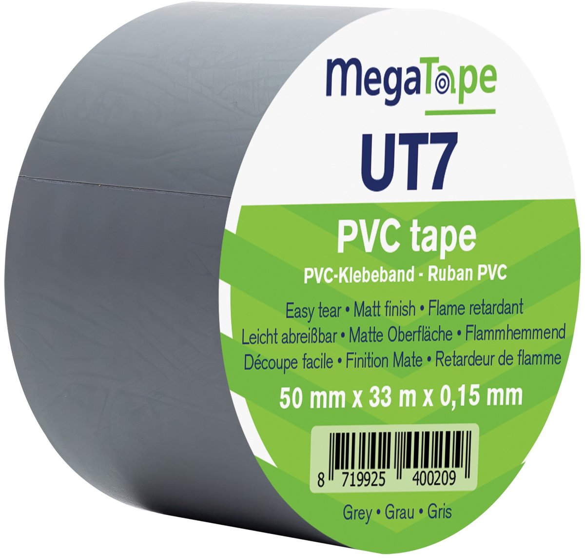 Showgear MegaTape UT7 PVC tape 50 mm x 33 m, grijs
